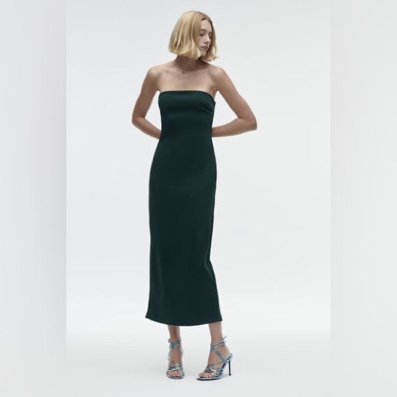 ZARA Dark Green Sculpting Tailored Strapless Dress - Picture 1 of 12